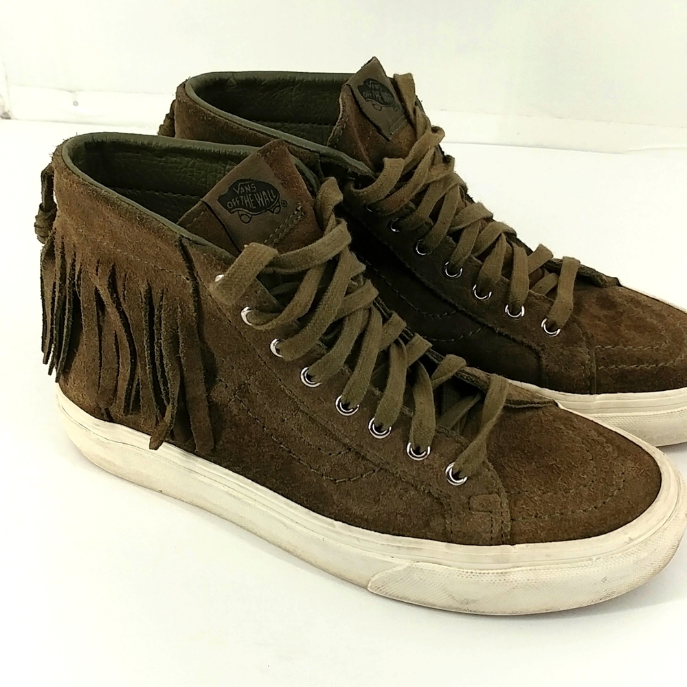 Vans Green Suede Fringe High Top Sneakers - Picture 2 of 6